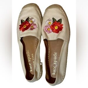 Kate Spade Floral Embroidered Espadrilles - Cream and Red